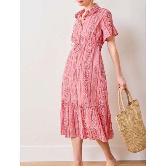 Printfresh Dresses & Skirts - Printfresh x Pencil & Paper Co Red White Block Print Organic Cotton Midi Dress M